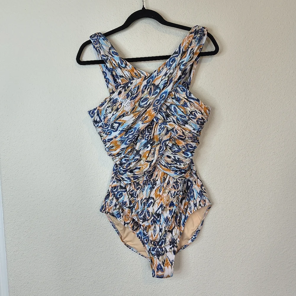 Garnet Hill Blue Print One-Piece Swimsuit    Gently Used.  Size 14